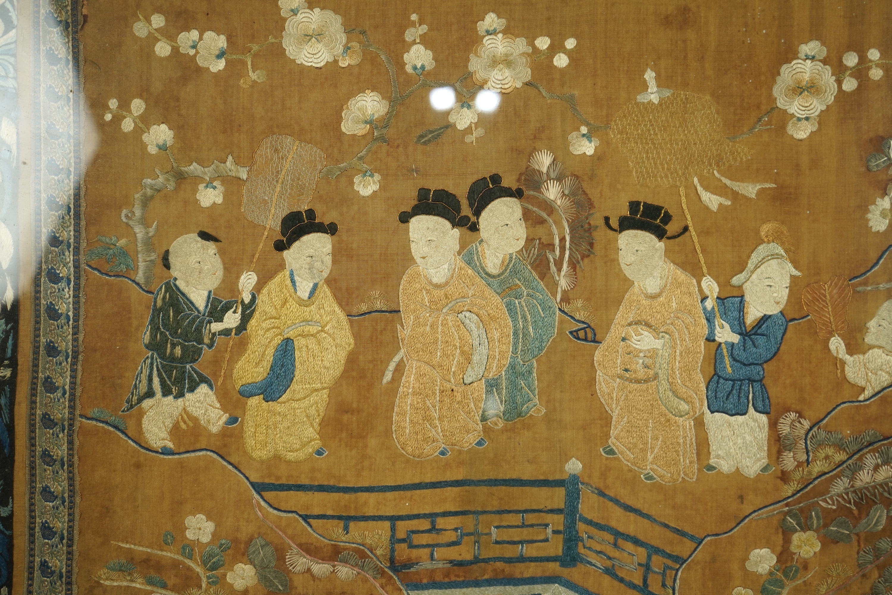 A large Chinese embroidered silk 'boys' panel, 19th century